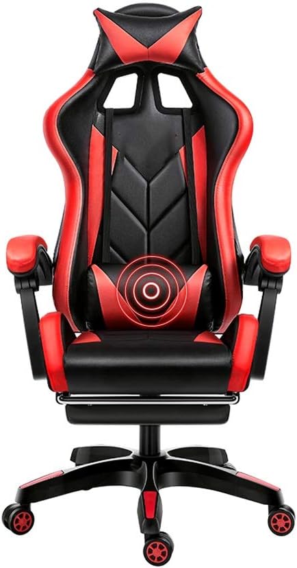 Swivel Chair Gaming Chair Ergonomics Liftable with Footrest Office Chair Massage Lumbar Support Racing Chair for Student Dormitory OfficeRed