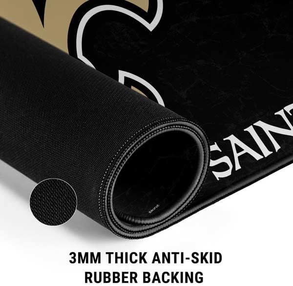 Skinit Large Gaming Mouse Pad - Officially Licensed New Orleans Saints Distressed Design with Stitched Edges Waterproof Non-Slip Rubber Base Desk Mat for Keyboard &amp Mouse 31.5 x 11.8 inches