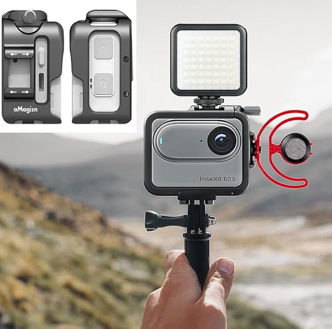 Coyktonty Metal Cage/Metal Protective Frame for Insta360 GO 3/GO 3SAttachable microphone fill-in light