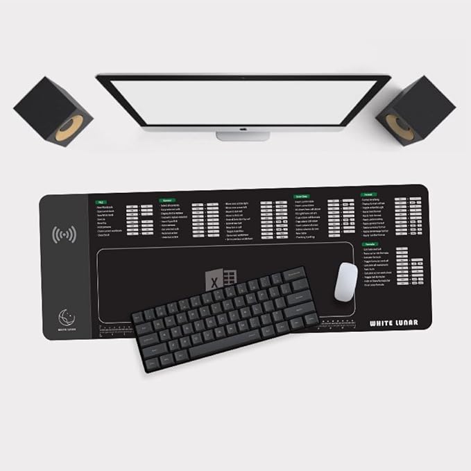 White Lunar] Wireless Charging Mouse Pad with Excel Shortcuts – 15W Fast Charger for iPhone &amp Galaxy Large Desk Mat for Windows Users Home Office Productivity &amp Gift Idea