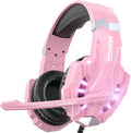 BENGOO G9000 Professional Gaming Headset for PS4 PC Xbox One Controller Noise Cancelling Over Ear Headphones with Mic LED Light Bass Surround Soft Memory Earmuffs for Laptop - Pink