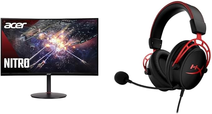 Acer 27 1500R Curved 240Hz Gaming Monitor Bundle with HyperX Cloud Alpha Gaming Headset