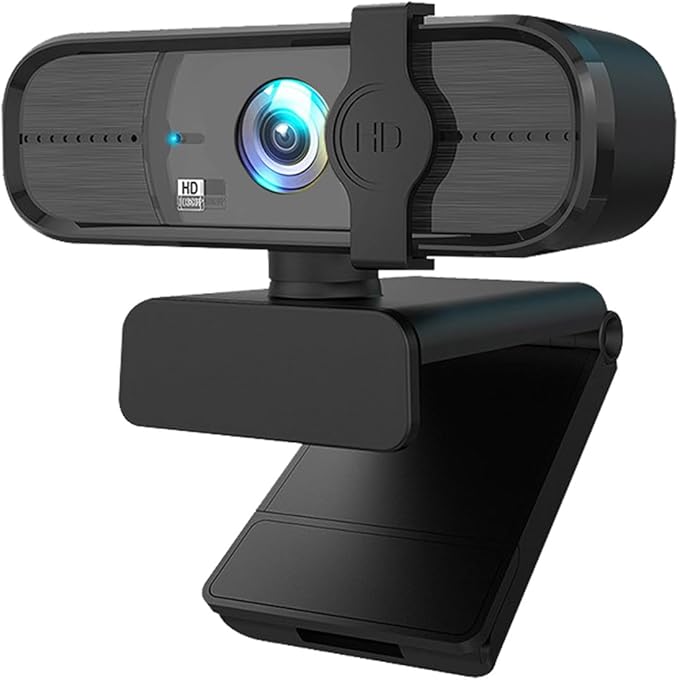 GIZNXBA 1080p Webcam with Microphone Clear Stereo Audio HD Light Correction Wide-Angle Lens Privacy Cover Wide Field of View for Pc Streaming(Black A)