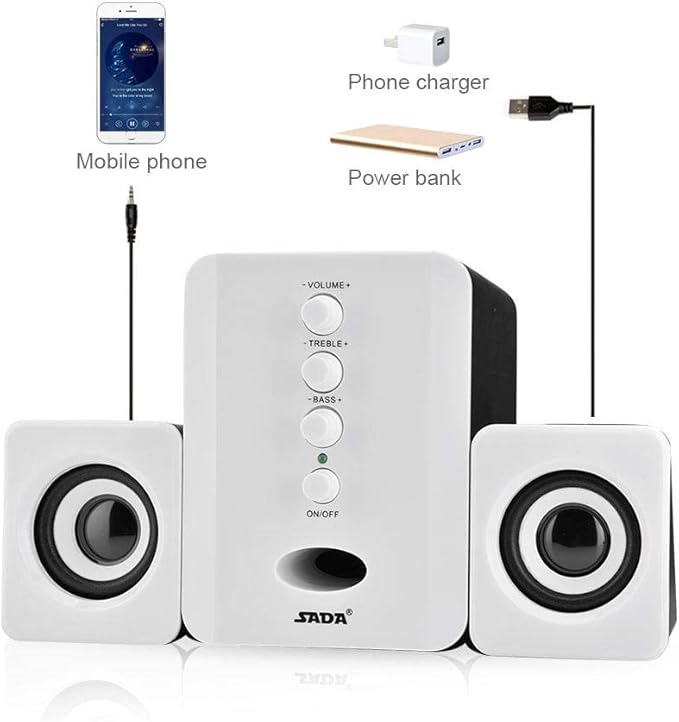 Bewinner Computer Speakers for Desktop or Laptop PC | USB-Powered Bookshelf Speakers - Active Near Field Monitors - Studio Monitor Speaker Bass Speaker High-Performance Loudspeaker (White)