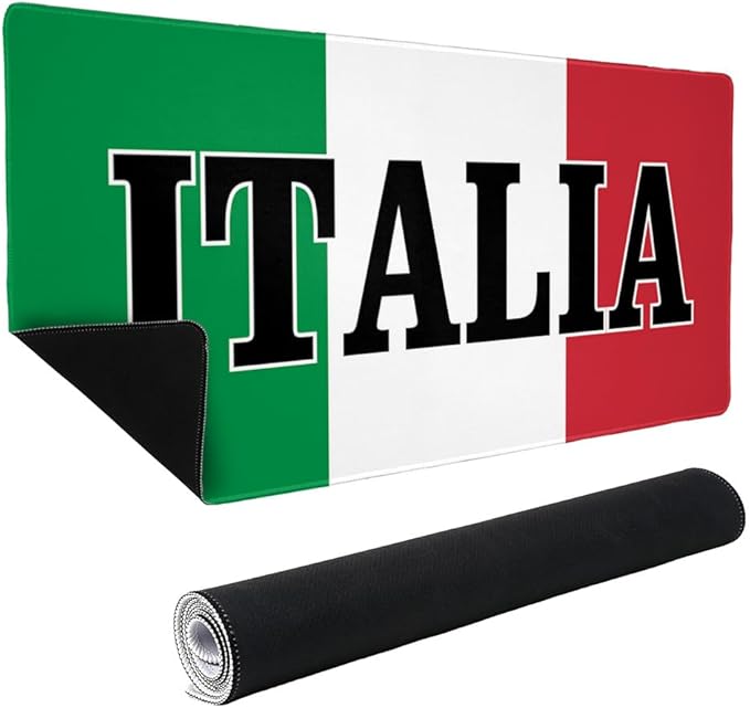 Italia Italy Italian Flag Large Gaming Mouse Pad Desk Mat with Stitched Edges Non-Slip Base for Gamer Home and Office