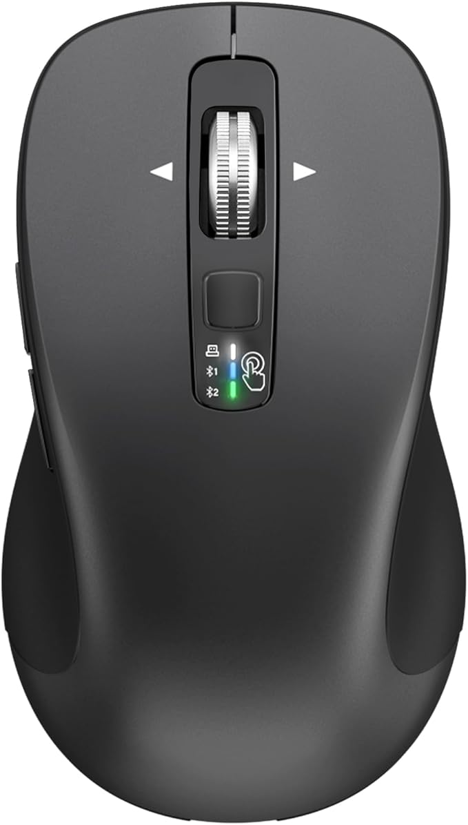 Wireless Bluetooth Mouse (USB + BT1 + BT2) Full Size Mouse 4-Way Scrolling Multi-Device Silent for Computer Laptop iPad MacBook (Grey)