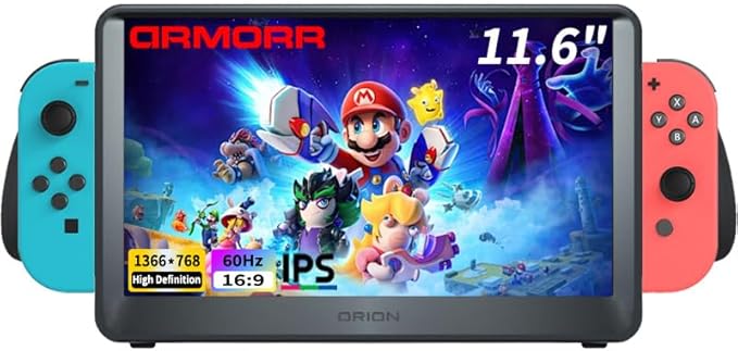 Orion Portable Monitor - 11.6 HD IPS Gaming Display &amp Dock for Nintendo Switch Compatible with HDMI Consoles Xbox PS5 Mobile Gaming Devices - Stereo Speakers Ergo Handles