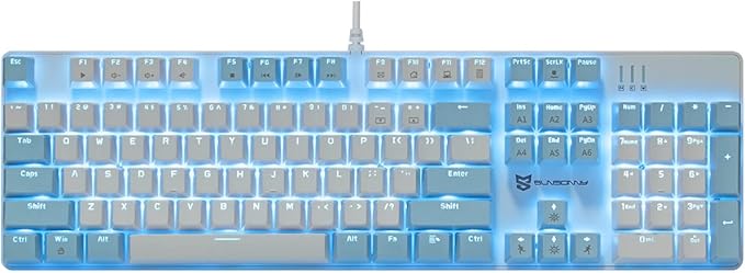 Qisan 104 Mechanical Keyboard for Gaming | Large Size USB White Backlit Gaming Keyboard Wired | US Layout Brown Switches Hot Swappable Mechanical Clicky Keyboards Compatible with PC &amp Laptop