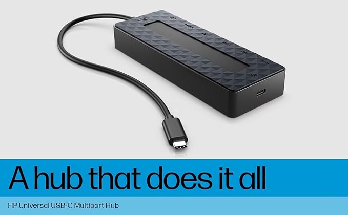 HP Universal USB-C 7-in-1 Multiport Hub Docking Station Bundle w/DKZ Hub 4 USB Ports HDMI 2.0 Display Port 1.2 RJ-45 USB-C Powered No Power Supply w/Single Cable Connection to Any Brand Laptop