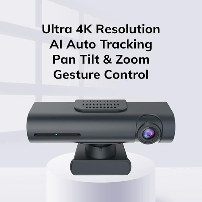 Project Telecom Hawk AI 4K Auto Tracking PTZ Webcam Gesture Control Wired USB-A &amp USB-C Black Compatible with Microsoft Teams Zoom Cisco Webex