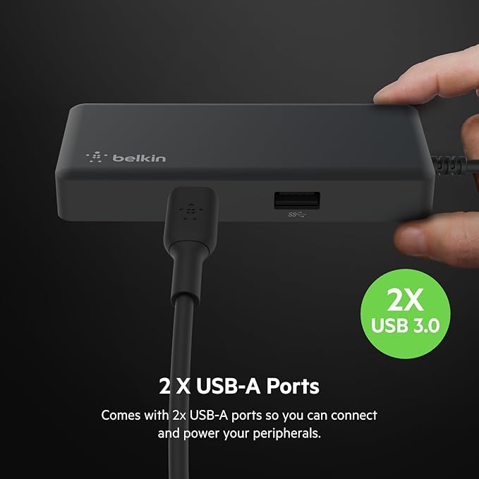 Belkin 5-in-1 Powered USB-C &amp USB Hub USB-C Docking Station w/ 2 USB-A Ports 1 USB-C Port Ethernet &amp 4K HDMI Port Compatible with MacBook Chromebook &amp Other USB-C Devices