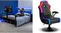 X Rocker Gaming Room Set Up Bundle with Basecamp Full Size Gaming Bed with Rotating TV Mount Black + Prism Pedestal RGB PC Gaming Chair with Immersive Lighting and Audio Speakers