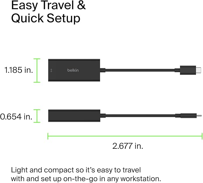 Belkin USB Type C to 2.5 Gb Ethernet Adapter USB-IF Certified Thunderbolt 3 &amp 4 / USB-C to LAN Network Adapter Compatible with MacBook Pro/Air iPad Pro XPS Surface and Other USB C Devices