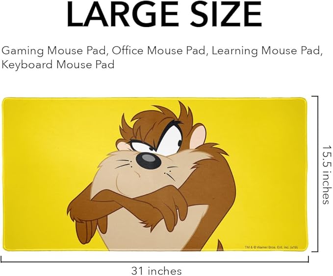 Looney Tunes Taz Large Gaming Mouse Pad Desk Mat with Stitched Edges Non-Slip Base for Gamer Home and Office 31.5 x 15.7