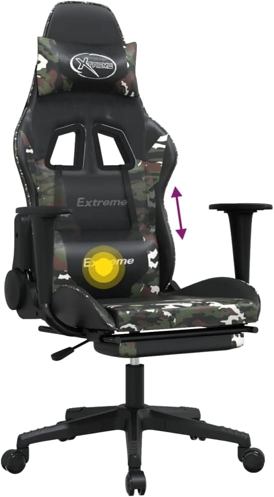 Massage Gaming Chair with Footrest Black&ampCamouflage Faux LeatherMassage Office Chair Ergonomic Desk Chair Rolling Swivel Adjustable PC Computer Chair for Women Adults Girls(Style C) -AA
