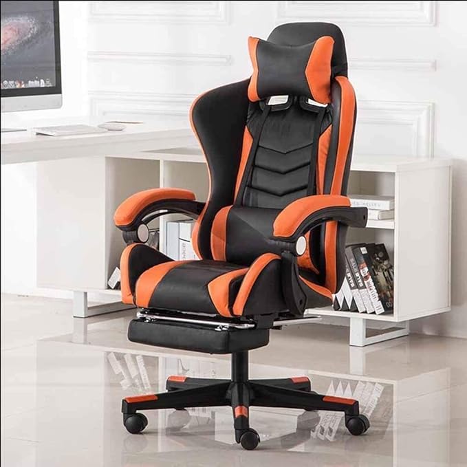 Office Chair E-Sports Chair Ergonomic Racing Swivel Chair high Back Gaming Chair with Footstool Office Chair Computer Chair Chair (Color : Orange#1) Needed