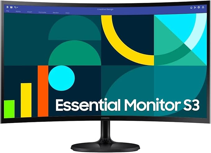 Samsung 27 Essential S3 (S36CG) Series FHD 1800R Curved Computer Monitor 100Hz Game Mode Advanced Eye Comfort HDMI and D-sub Ports LS27D36CGANXZA HDMI Cable Included (Renewed)