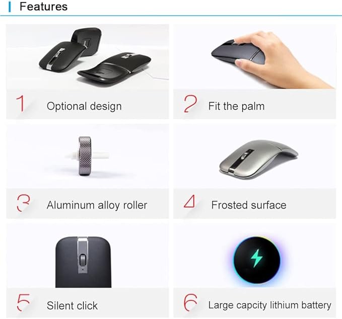 Foldable Arc Wireless Mouse Silent Click Bluetooth 5.0 and 2.4GHz Dual Modes Portable Curved Mouse for Home Office Travel