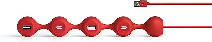 LEXON PEAS HUB 2 4-Port Hub Charge 2 x USB 2 x USB-C 2 Smartphones Simultaneously Copper Inner Cable LD143DR Dark Red