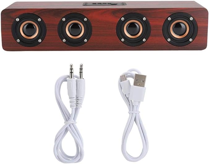 Wooden Bluetooth Speaker 12W TV Computer Speaker Sound with 4 Bass Subwoofer Support Bluetooth AUX TF Card FM(#1)