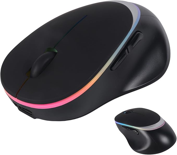 Type-C RGB Wireless Bluetooth Mouse - Ergonomic Rechargeable Silent Clicks for Laptops and PCs - Ideal for Office and Gaming Use (Black)