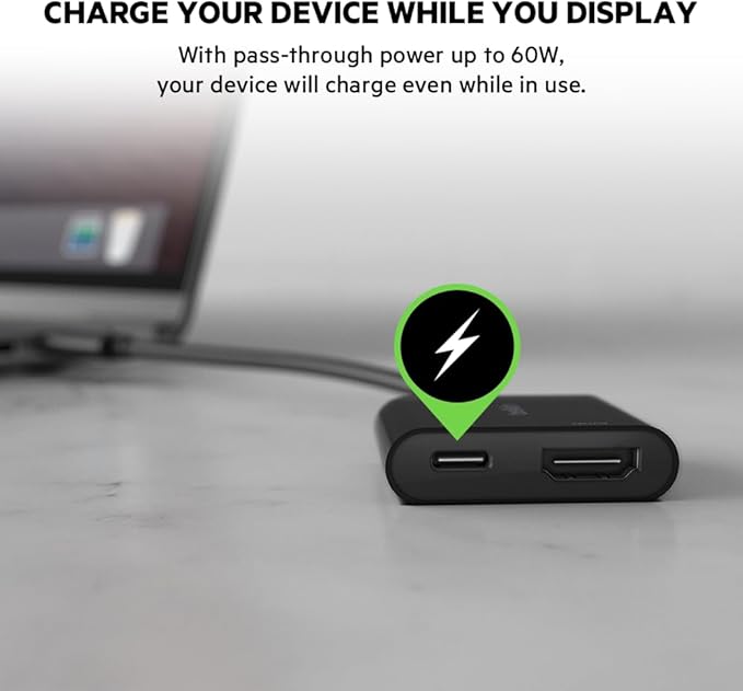 Belkin USB C to HDMI Adapter + USBC Charging Port to Charge While You Display Supports 4K UHD Video Passthrough Power up to 60W for Connected Devices Compatible with MacBook iPad Windows