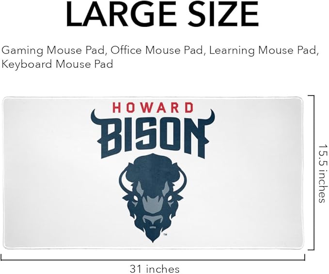 Howard University Bison Primary Logo Large Gaming Mouse Pad Desk Mat with Stitched Edges Non-Slip Base for Gamer Home and Office 31.5 x 15.7