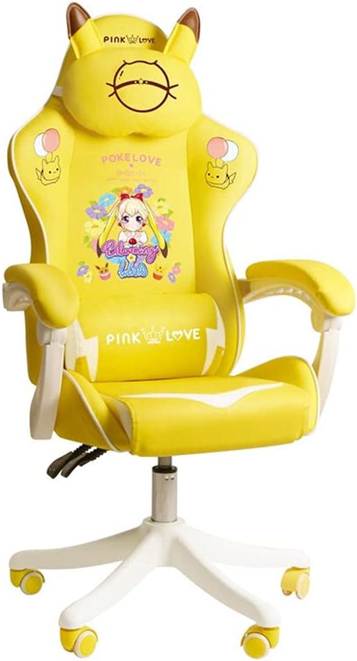 Game Chaire-Sports Game Seat Cute Computer Chair Home Office Anchor Broadcast Chair Professional Racing Chair Yellow-E