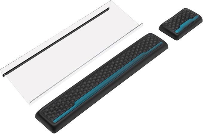 3-in-1 Keyboard Stand with Ergonomic Wrist Rest Set Acrylic Keyboard Holder for Desk with Carpal Tunnel Support Memory Foam Mouse Pad Riser for Desktop/Computer - Black Leather