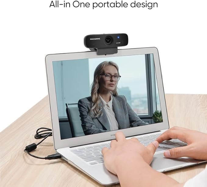ROCWARE WebcamWebcam with Microphone Autofocus 2MP HD Web Camera RC19 Privacy CoverPlug and Play USB Computer Streaming Webcam for Laptop/Video Call/Skype/Zoom