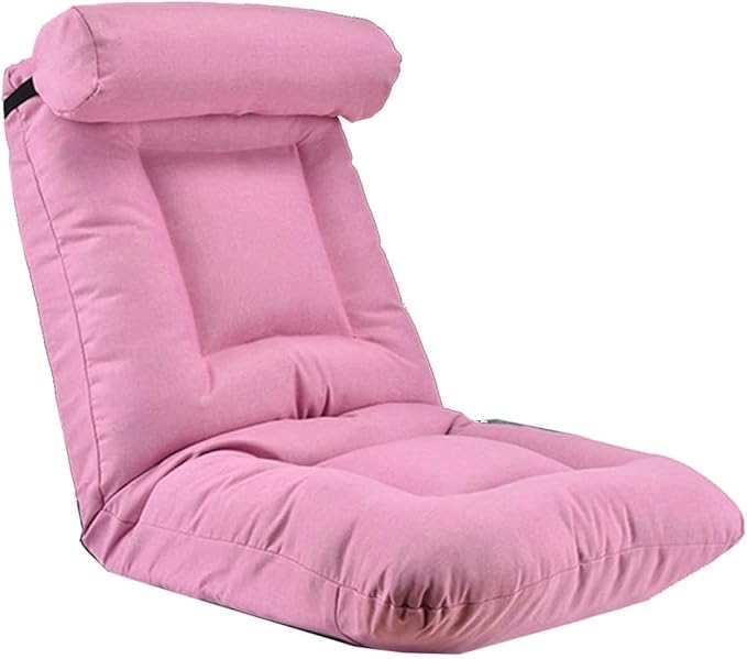 ELEFOCUS Folding Floor Chair Gray with 6-Position Backrest Adjustment Linen Sofa Bed Foldable Cushion Video Gaming Chairs(PinkA)