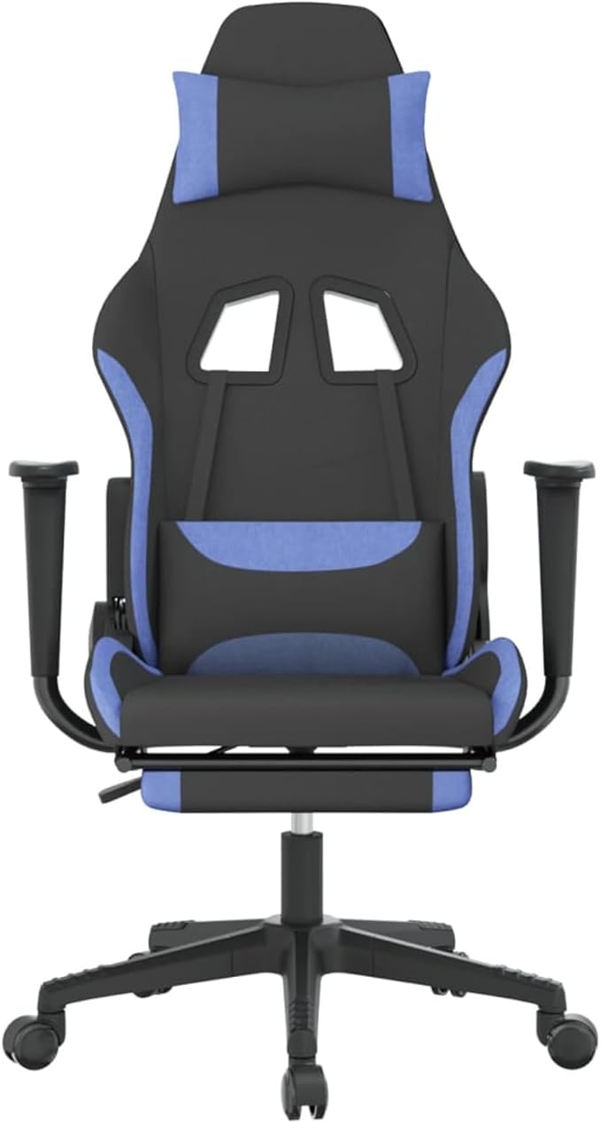 Massage Gaming Chair with Footrest Reclining Office Chair with USB Massage Function 360 Degree Swivel Adjustable Height Black and Blue Fabric for Home Office Gaming