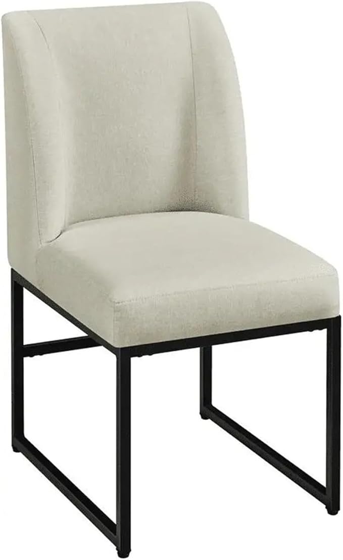 Adjustable Office Computer Chair with Armrest 1pcs Modern Style Beige Upholstered Fabric Comfortable Indoor Dining Chairs Black Leg Color