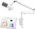 FIFINE Recording Microphone with Audio Mixer and Low Profile Arm Stand Bundle Podcast Mic with Metal Boom Arm Audio Mixer with 48V Phantom Power for Gaming Studio-K688W+BM88W+SC8W
