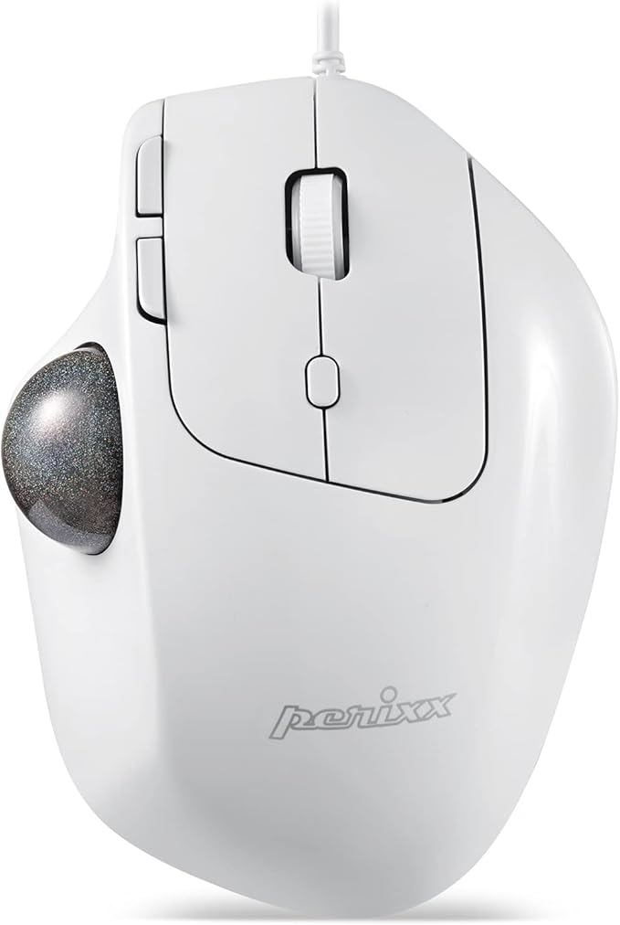 Perixx PERIMICE-520W Wired USB Ergonomic Trackball Mouse - 2 Adjustable Angle Support - 8 Button Tilt Wheel Design - White (11766)
