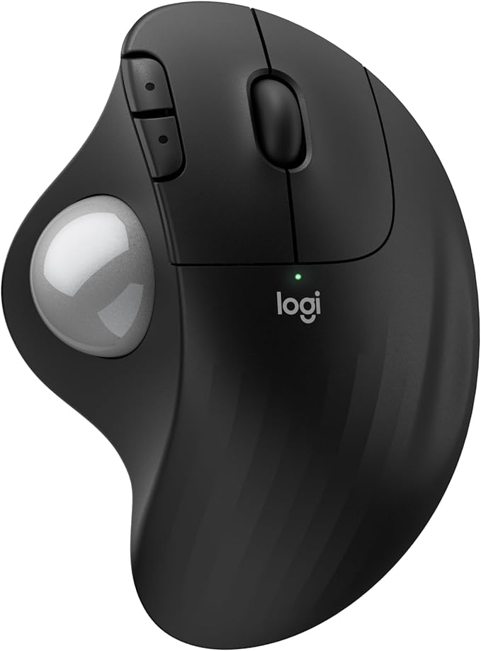 Logitech Ergo M575S Wireless Trackball Mouse Wireless Ergonomic Mouse with Bluetooth and Encrypted Dongle Comfortable Thumb Control Precise and Smooth Tracking for PC/Mac - Black Silver Ball