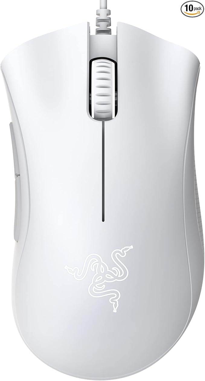 Razer DeathAdder Essential Gaming Mouse: 6400 DPI Optical Sensor - 5 Programmable Buttons - Mechanical Switches - Rubber Side Grips - Mercury White(Pack of 10)