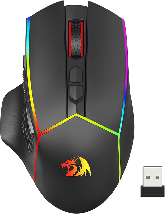 Redragon Wireless Gaming Mouse Tri-Mode 2.4G/Bluetooth/USB-C 7 Programmable Buttons Tactile Rapid Fire Key 8000 DPI RGB Ergonomic Mouse for PC Windows Gaming &amp Work M814