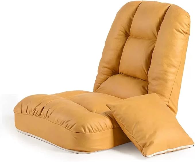 Floor Bed Sofa Chair for Bedroom Portable Padded Yoga ChairAdjustable Floor Chair with Back Support Gaming Chair Meditation Chair for Adult Thick Cushion (Color : Yellow)