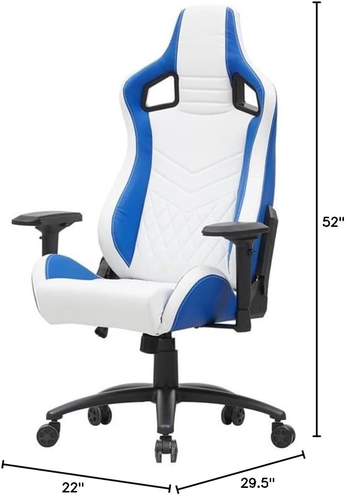 Furniture of America Singe Faux Leather Adjustable Gaming Chair in White &amp Blue