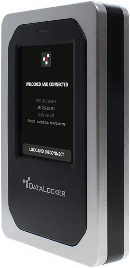DataLocker DL4 FE 1 TB Password Protected Hardware Encrypted HDD Easy Screen Guided Use AES 256 IP64 Dust TAA Compliant Trusted Supply Chain OS Independent USB-C/USB-A