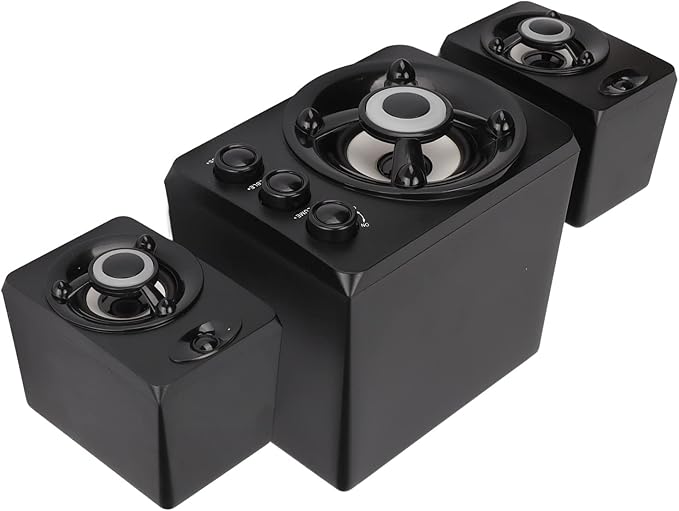 Wired Subwoofer Speakers Plug Play 2.1 USB Powered Stereo Multimedia Speaker with RGB LED Light for PC Laptop 3 Volume Control Knobs (New Version of Black)