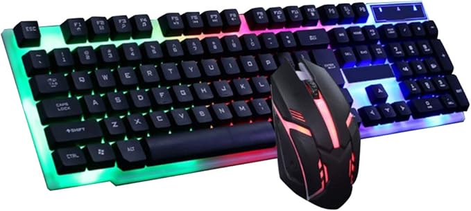 LED Backlit Gaming Keyboard and Mouse Combo for PC Desktop Laptop Colorful Glowing Mouse and Fast Response Velocity (Black)