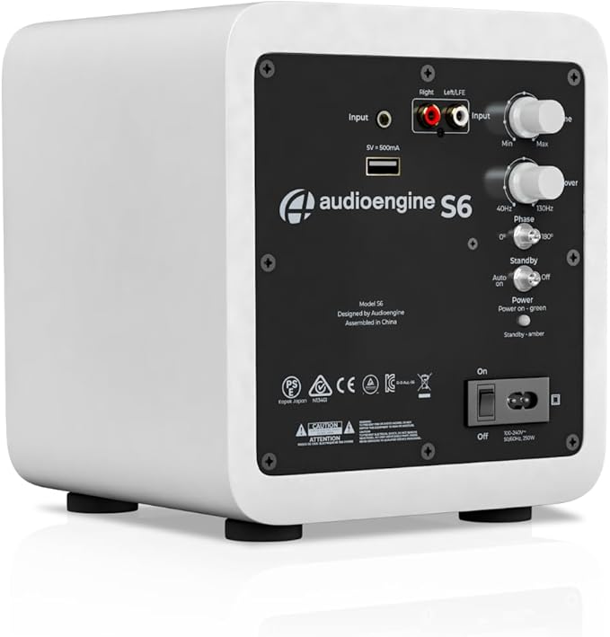 Audioengine A2 HD (HD3) White 60 Watt Pc Speakers for Desktop and S6 White Subwoofer for Music Gaming Movies Studios Dorms Bedrooms Offices
