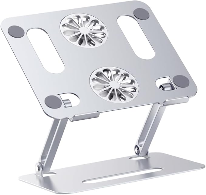 MERRYHAPY Aluminum Laptop Cooling Pad 2 Fans Strong Wind Quiet Laptop Cooler Ventilated Stand for 17.3 Inch Notebook