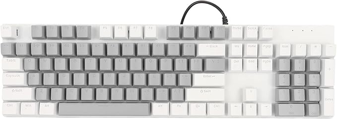 RGB Backlit 104 Keys Mechanical Gaming Keyboard USB Wired Computer Keyboard 28 Backlight Modes for Windows 2000 for Vista (White Grey)