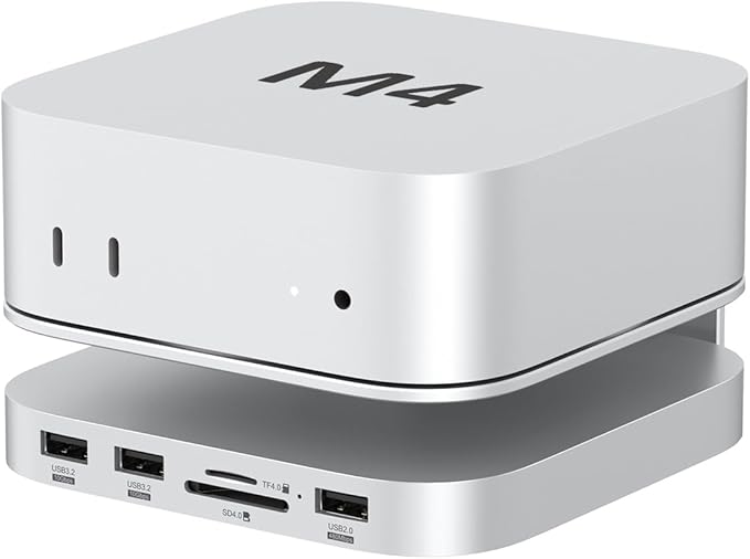 Akyyajaure Mac mini Hub: 9 in 1 Aluminum Stand &amp Dock for Mac mini M4 Pro with M.2 NVMe SSD Enclosure 10Gbps USB-A*2 SD/TF Card Readers USB 2.0