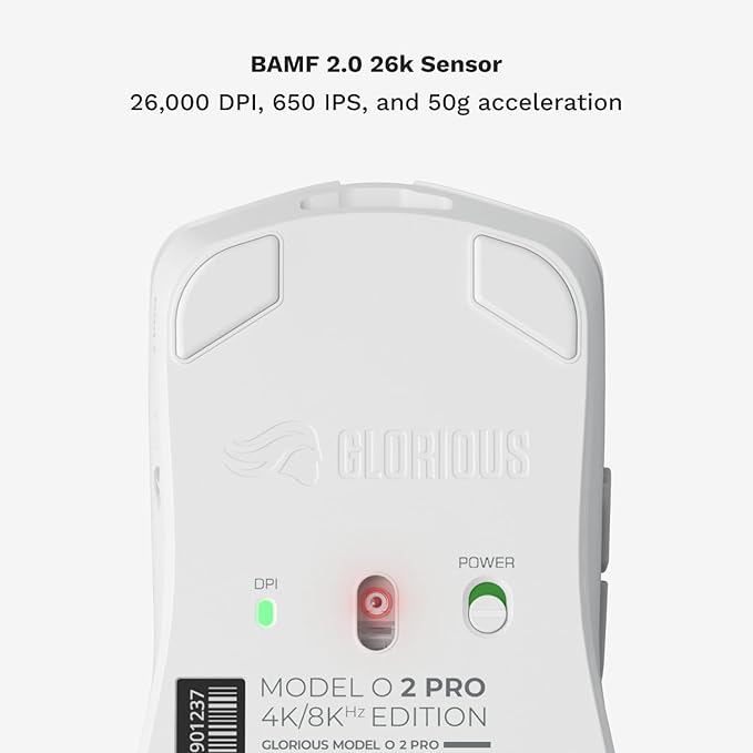 Glorious Gaming Model O 2 PRO 4K/8K White Wireless Gaming Mouse - 2.4GHz Wireless 1ms delay 4K/8K Polling 100M clicks 59g Ultralight Long Battery Life 26K DPI BAMF 2.0 Sensor 6 Buttons