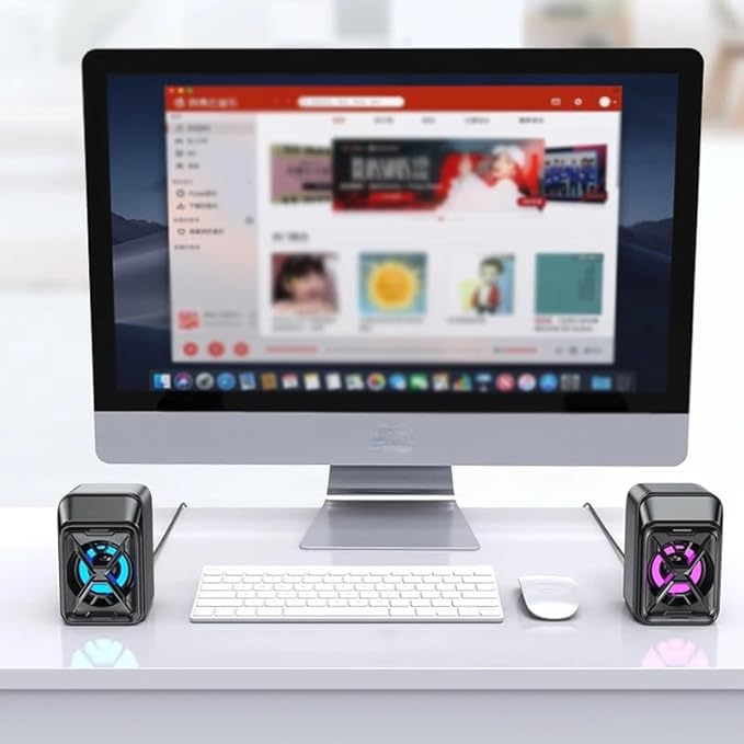 Small Desktop Speaker with Glowing LED Lights Colorful Speakers for Laptop Computer Audio