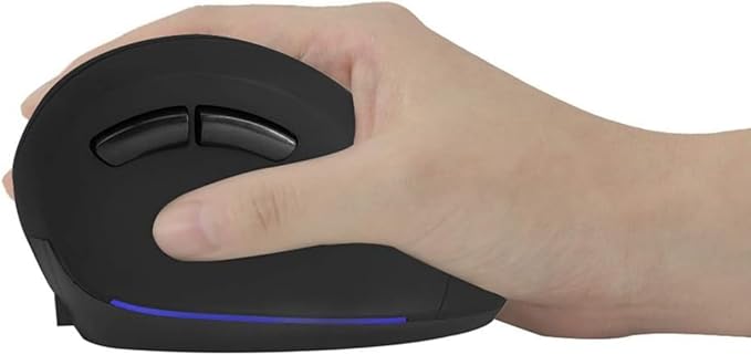 Ergonomic Vertical Wireless Rechargeable Mouse 2.4GHz 800/1200/1600 DPI 6 Buttons Pinky Finger Rest 123mm x 90mm x 72mm Black
